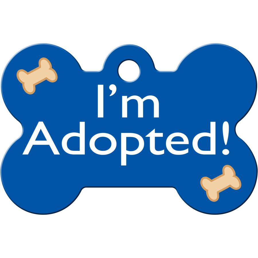 I'm Adopted Blue Pet ID Tag - Large Bone