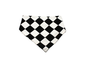 Black White Flower with Checkerboard Reversible Dog Bandana