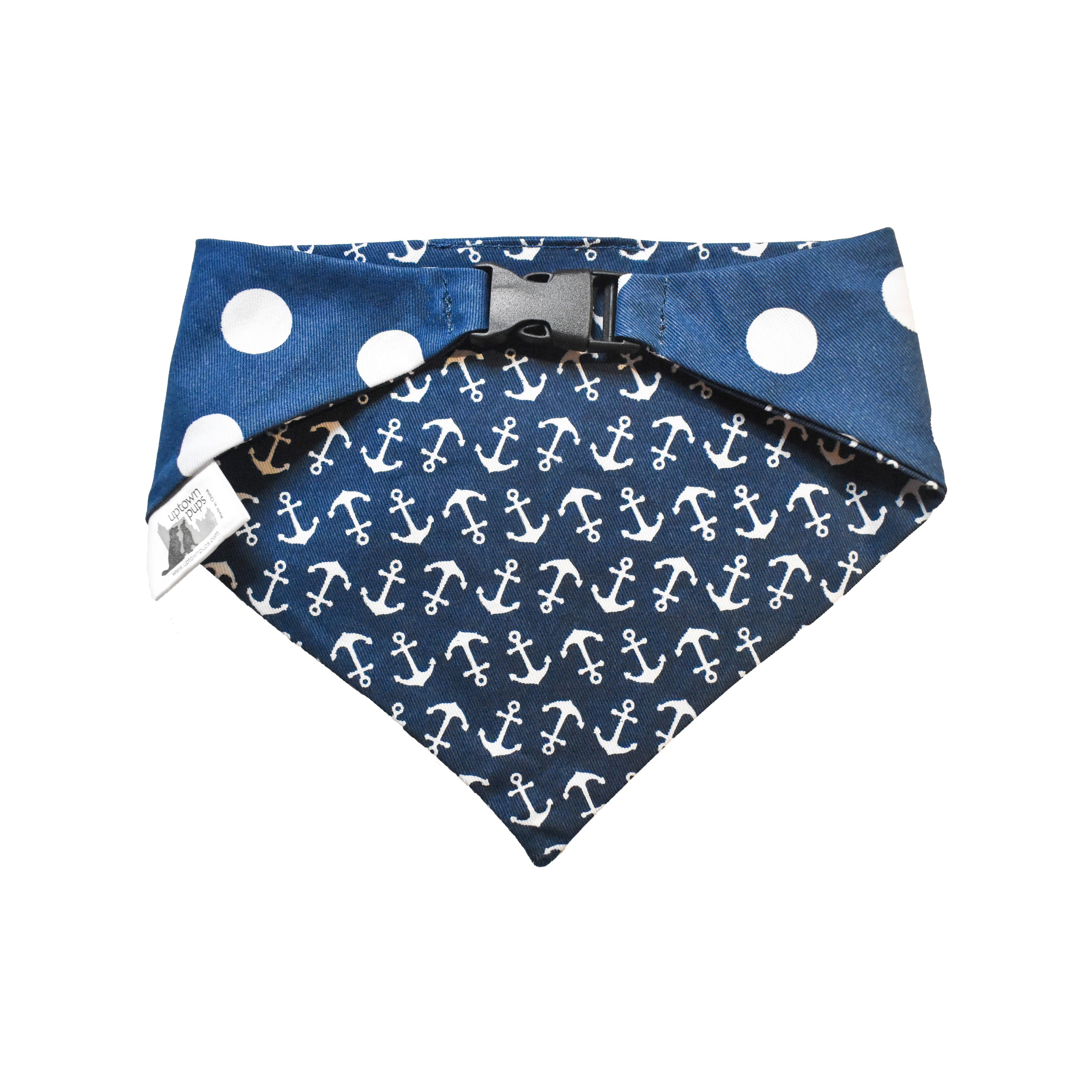 Navy Anchors Reversible Dog Bandana