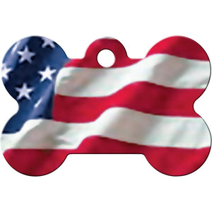 American Flag Pet ID Tag - Large Bone