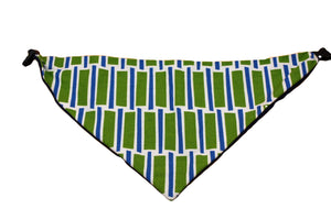 Blue and Green Geometric Reversible Dog Bandana