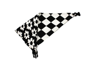 Black White Flower with Checkerboard Reversible Dog Bandana