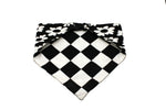 Load image into Gallery viewer, Black White Flower with Checkerboard Reversible Dog Bandana
