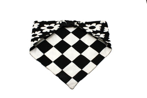 Black White Flower with Checkerboard Reversible Dog Bandana