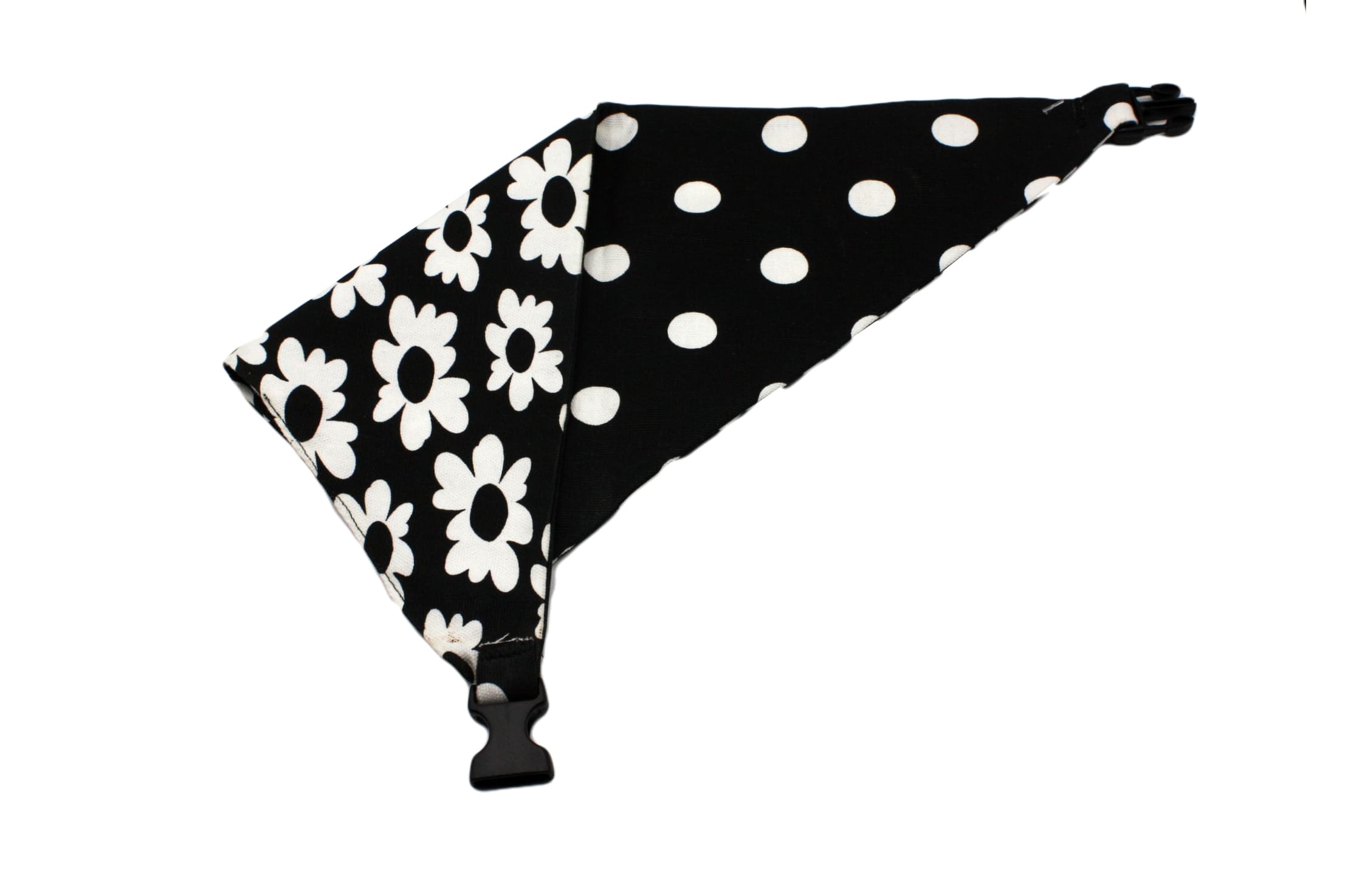 Black White Flower and Polka Dots Reversible Dog Bandana