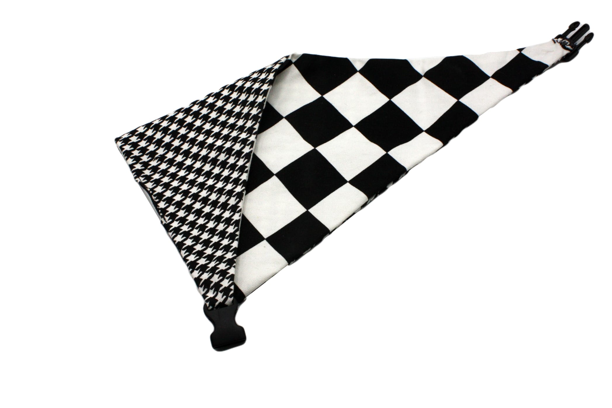 Black and White Houndstooth and Checkerboard Reversible Dog Bandana