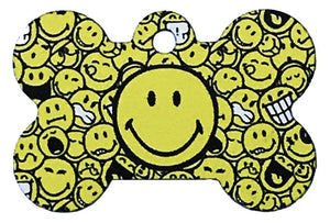 Emoji Smiley Face Pet ID Tag - Large Bone - Uptown Pups