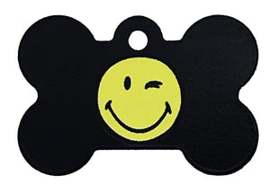 Smiley Face Pet ID Tag - Large Bone - Uptown Pups
