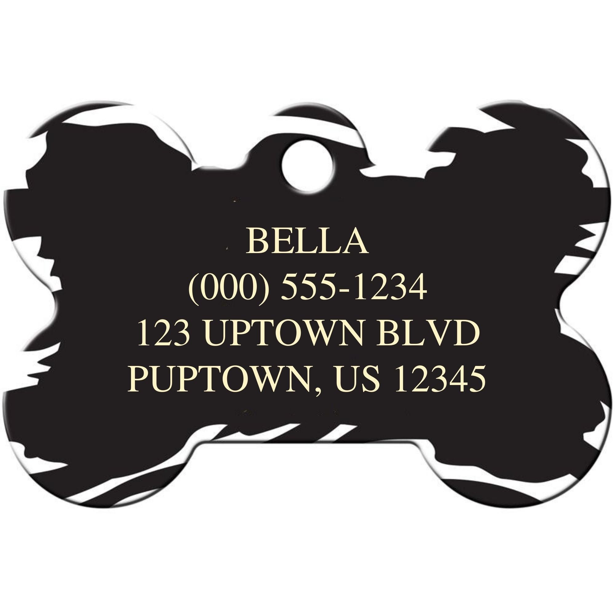 Zebra Print Pet ID Tag - Large Bone