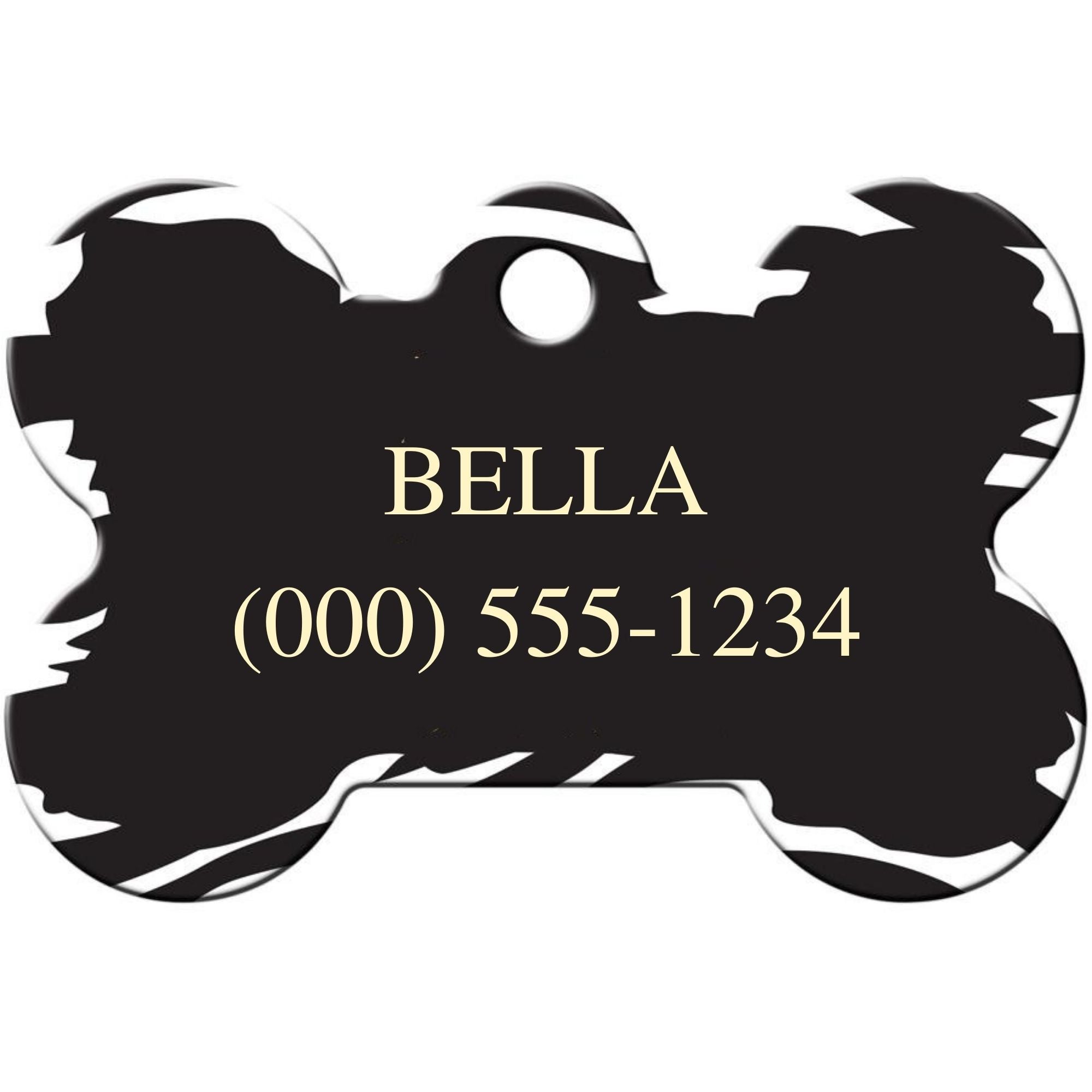 Zebra Print Pet ID Tag - Large Bone