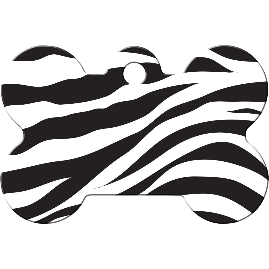 Zebra Print Pet ID Tag - Large Bone